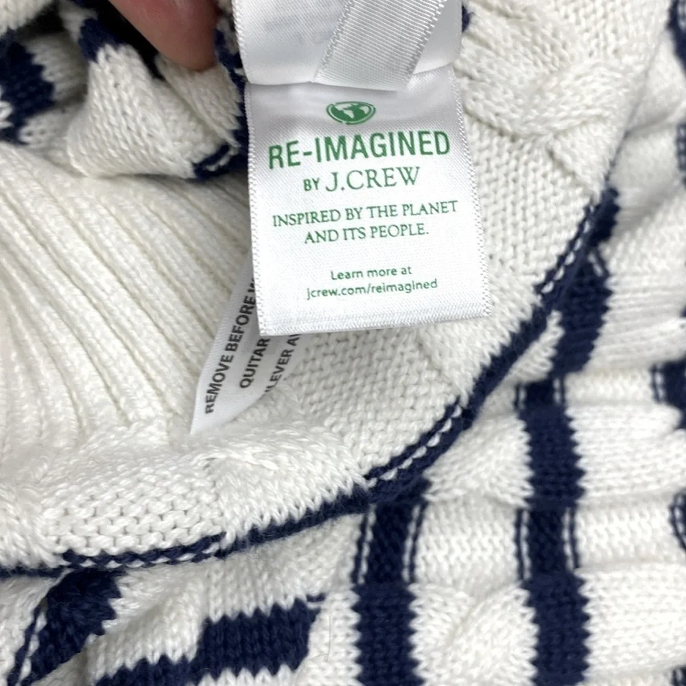 J.Crew  Women’s cable mockneck sweater Off white With Navy Stripes Size M
